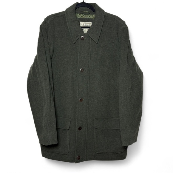 L.L. Bean Men’s Wool Blend Winter Coat Large Dark Green Quilted Jacket